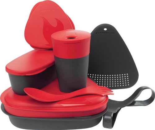 Product Cover Light My Fire 8-Piece BPA-Free Meal Kit 2.0 with Plate, Bowl, Cup, Cutting Board, Spork and More, Red