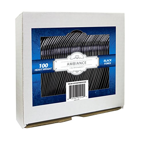 Product Cover Crystalware, Heavy Weight Black Plastic Forks - Durable, Disposable, Box of 100