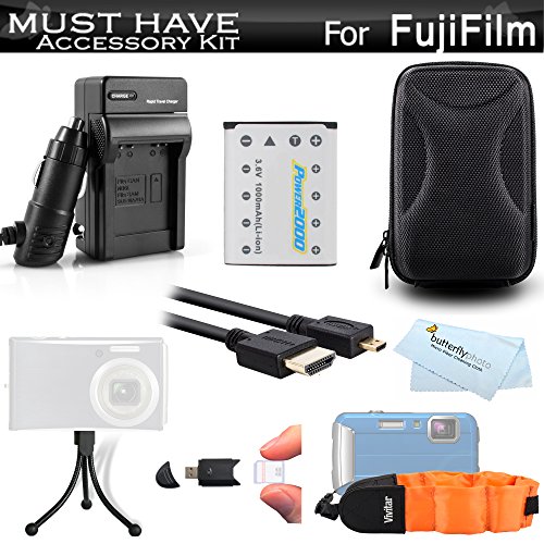 Product Cover Must Have Accessory Kit for Fuji Fujifilm FinePix XP80, XP90, XP120, XP130 Waterproof Digital Camera Includes Extended Replacement NP-45A, NP-45s Battery + Ac/Dc Charger + Micro HDMI Cable + Case ++