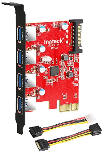 Product Cover Inateck PCI-e to USB 3.0 (4 Ports) PCI Express Card and 15-Pin Power Connector, Red (KT4001)