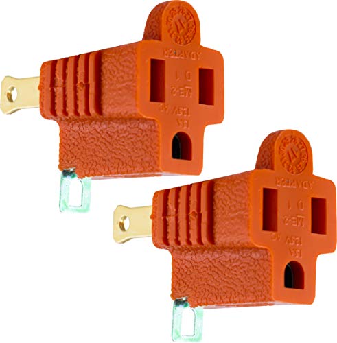 Product Cover GE Polarized Grounding Adapter 2 Pack, Turn 2-Prong Outlets to 3-Prong Outlets, Outlet Adapter, Easy to Install, Indoor Only, UL Listed, Orange, 14404