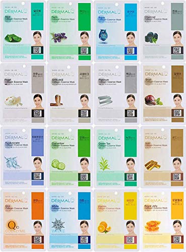Product Cover Dermal Korea Collagen Essence Full Face Facial Mask Sheet, 16 Combo Pack