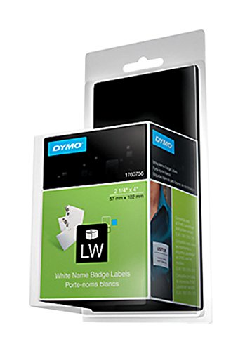 Product Cover DYMO LW Self-Adhesive Name Badge Labels for LabelWriter Label Printers, White, 2-1/4'' x 4'', 1 roll of 250 (1760756)