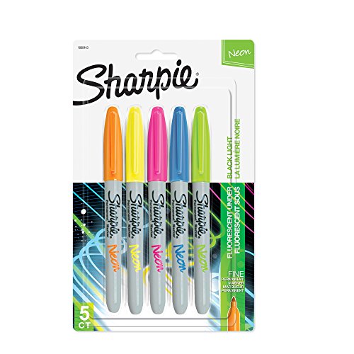 Product Cover Sharpie 1860443 Neon Permanent Markers, Fine Point, Assorted Colors, 5 Count