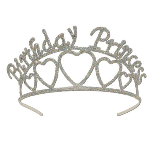Product Cover Beistle 60631 Glittered Metal Birthday Princess Tiara, One Size, Silver