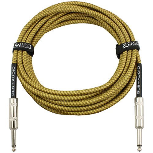 Product Cover GLS Audio 20 Foot Guitar Instrument Cable - 1/4 Inch TS to 1/4 Inch TS 20 FT Brown Yellow Tweed Cloth Jacket - 20 Feet Pro Cord 20' Phono 6.3mm - Single