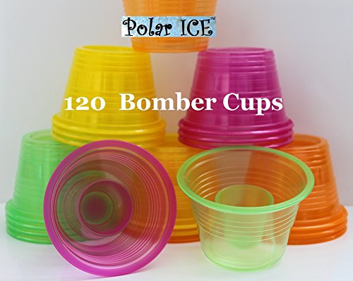 Product Cover Plastic Power Bomber Shot Cups or Jager Blaster Bomb Glasses (Package of 120, Assorted Neon - Soft Plastic)