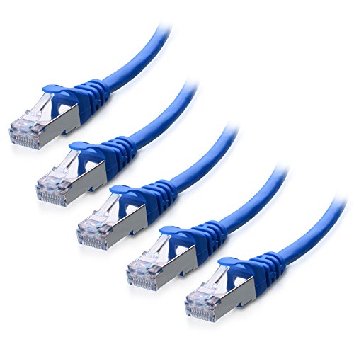 Product Cover Cable Matters 5-Pack Snagless Cat 6a, Cat6a (SSTP, SFTP) Shielded Ethernet Cable in Blue 1 Foot