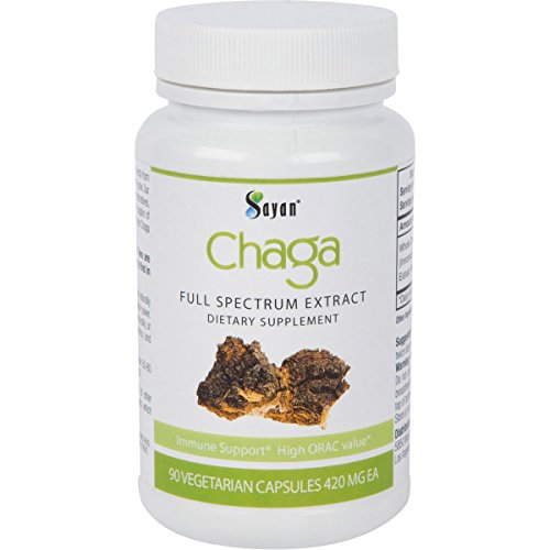 Product Cover Sayan Siberian Chaga Mushroom Extract 90 Vegan Capsules, 420mg, Wild Harvested, Antioxidant, Non-GMO Energy Booster - Support Supplement for Immune Defense, Better Sleep, Stomach and Heart Health
