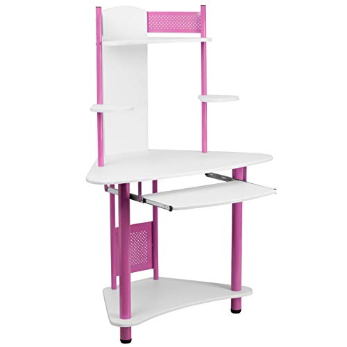 Product Cover Flash Furniture Pink Corner Computer Desk with Hutch , White/Pink -, NAN-JN-2705-PK-GG