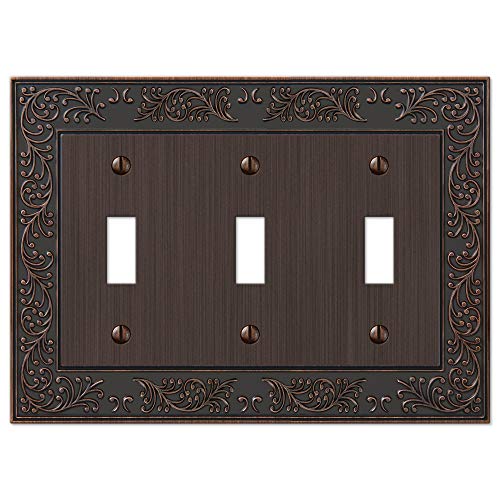 Product Cover Amerelle English Garden Triple Toggle Cast Metal Wallplate in Aged Bronze