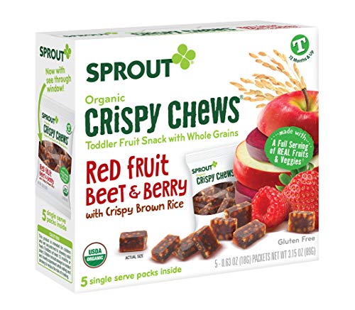Product Cover Sprout Organic Crispy Chews Toddler Snacks, Red Fruit Beet & Berry, 0.63 Ounce Single Serve Packets (Box of 5)