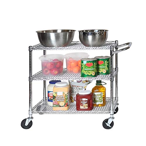 Product Cover Seville Classics 3-Tier UltraDurable Commercial-Grade NSF Listed Service Utility Cart Shelving with Wheels, 34