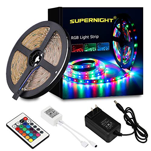 Product Cover SUPERNIGHT LED Strip Lights - 5M/16.4 Ft SMD 3528 RGB 300 LED Color Changing Kit with Flexible Strip Light, 24 Key IR Remote Control, Power Supply