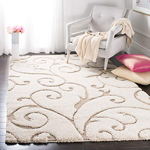 Product Cover Safavieh Florida Shag Collection SG455-1113 Scrolling Vine Cream and Beige Graceful Swirl Area Rug (6' x 9')