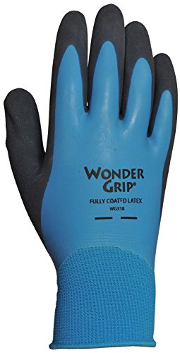 Product Cover Wonder Grip WG318L Liquid-Proof Double-Coated/Dipped Natural Latex Rubber Work Gloves 13-Gauge Seamless Nylon, Large, Large