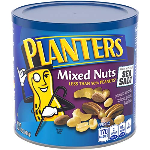 Product Cover PLANTERS Mixed Nuts, 56 oz. Resealable Container | Roasted Nuts: Less Than 50% PeanutsNuts are Measured by Weight), Almonds, Cashews, Hazelnuts & Pecans | Kosher