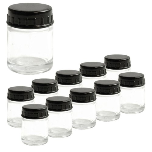 Product Cover Set of 10 Glass 3/4 Ounce (22cc) Airbrush Bottles (Jars) with Plastic Lids