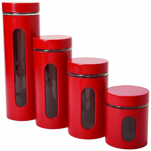 Product Cover Anchor Hocking Palladian Glass and Stainless Steel Canister Set with Lids, Cherry, 4-Piece Set