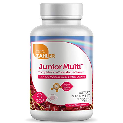 Product Cover Zahler Junior Multi, Optimal Multivitamin and Mineral Supplement for Kids, Great Tasting Cherry Multivitamin for Children, 90 Chewable Tablets