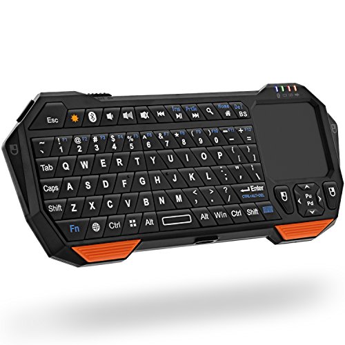 Product Cover Fosmon Portable Lightweight Mini Wireless Bluetooth Keyboard Controller, QWERTY keypad with Built-In Touchpad (Black and Orange)