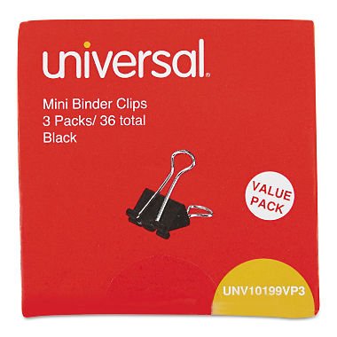 Product Cover Universal 10199VP Mini Binder Clips, Zip-Seal Bag, 1/4-Inch Capacity, 5/8-Inch Wide, Black, 144/Bag