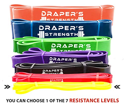 Product Cover Draper's Strength Heavy Duty Pull Up Assist and Powerlifting Stretch Bands (Single Band or Set) 41-inch #1 Yellow (2-15 lbs) 1/4