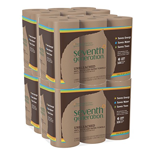 Product Cover Seventh Generation Unbleached Paper Towels, 100% Recycled Paper, 6 Count, Pack of 4