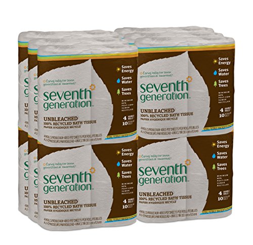 Product Cover Seventh Generation Unbleached Toilet Paper, Bath Tissue, 100% Recycled Paper, 4 Count (Pack of 12)