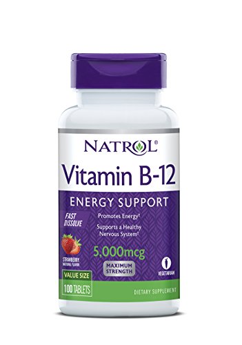 Product Cover Natrol Vitamin B12 Fast Dissolve Nutritional Supplements- Strawberry 5000 Mcg - 100 Count