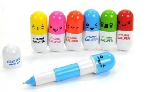 Product Cover 24pcs Vitamin pill Ballpoint Pen, Novelty Retractable Gift Ball pen with Smiling Face Cute Cartoon Emotion