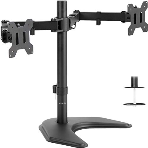 Product Cover VIVO Dual LED LCD Monitor Free-Standing Desk Stand for 2 Screens up to 27 inches | Heavy-Duty Fully Adjustable Arms with Optional Bolt-Through Grommet Mount (STAND-V002F)