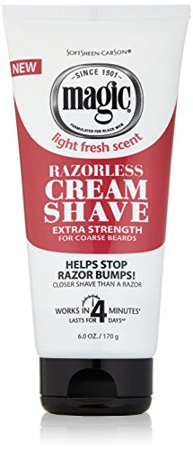 Product Cover Razorless Shaving Cream for Men by SoftSheen-Carson Magic, Hair Removal Cream, Extra Strength for Coarse Beards, No Razor Needed, Depilatory cream works in 4 Minutes for Coarse Curly Hair, 6 oz
