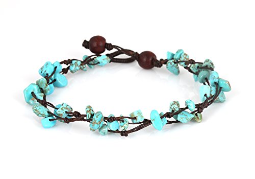Product Cover Mary Grace Design MGD, Blue Turquoise Color Bead Anklet. Beautiful 10 Inches Handmade Stone Anklet Made from Wax Cord. Fashion Jewelry for Women, Teens and Girls, JB-0123A