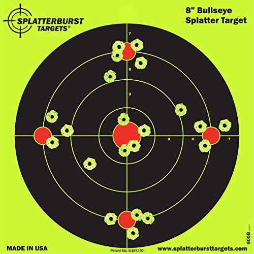 Product Cover Splatterburst Targets - 8 inch Bullseye Reactive Shooting Target - Shots Burst Bright Fluorescent Yellow Upon Impact - Gun - Rifle - Pistol - Airsoft - BB Gun - Pellet Gun - Air Rifle (10 Pack)