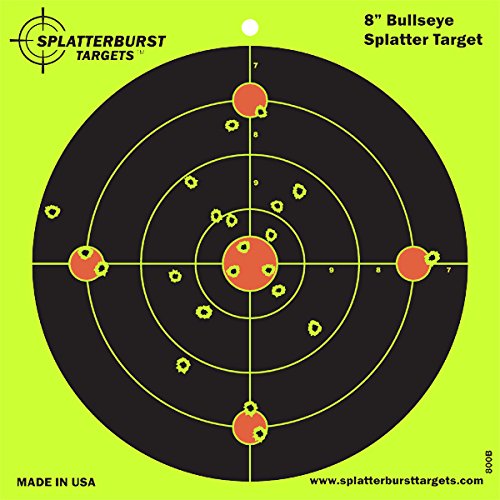 Product Cover Splatterburst Targets - 8 inch Bullseye Reactive Shooting Target - Shots Burst Bright Fluorescent Yellow Upon Impact - Gun - Rifle - Pistol - Airsoft - BB Gun - Pellet Gun - Air Rifle (100 Pack)
