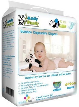 Product Cover Eco Friendly Premium Bamboo Disposable Diapers by Andy Pandy - Large - for Babies Weighing 20-31 lbs - Large (Pack of 70)