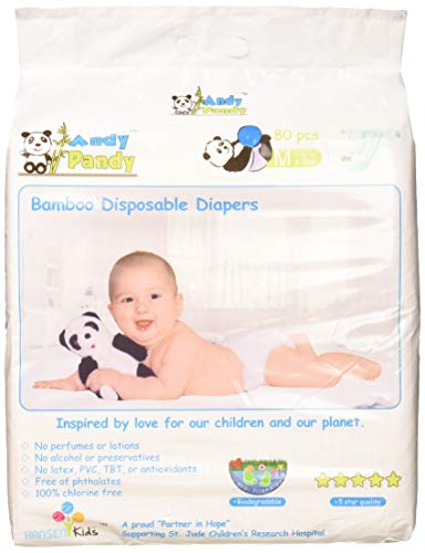 Product Cover Eco Friendly Premium Bamboo Disposable Diapers by Andy Pandy - Medium - for Babies Weighing 13-22 lbs - Medium (Pack of 80)