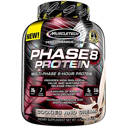 Product Cover MuscleTech Phase8 Protein Powder, Sustained Release 8-Hour Protein Shake, Cookies and Cream, 4.6 Pound