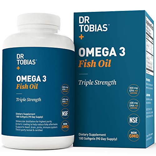 Product Cover Dr Tobias Omega 3 Fish Oil Triple Strength, 2,000mg, Burpless, Non-GMO, NSF-Certified, 180 Counts