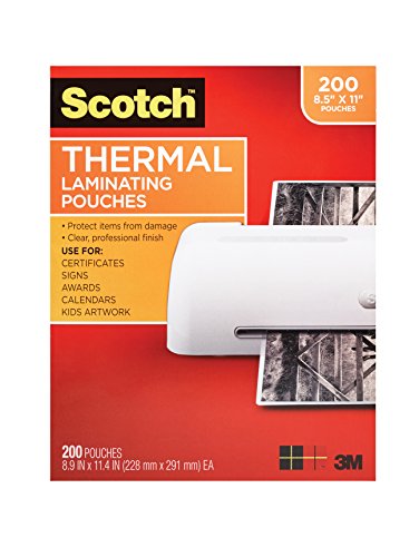 Product Cover Scotch Thermal Laminating Pouches, 200-Pack, 8.9 x 11.4 inches, Letter Size Sheets, Clear, 3-Mil (TP3854-200)