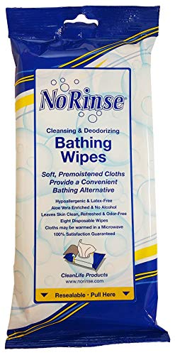 Product Cover No-Rinse Bathing Wipes by Cleanlife Products, Premoistened and Aloe Vera Enriched for Maximum Cleansing and Deodorizing - Microwaveable, Hypoallergenic and Latex-Free (8 Wipes) - 5 Pack