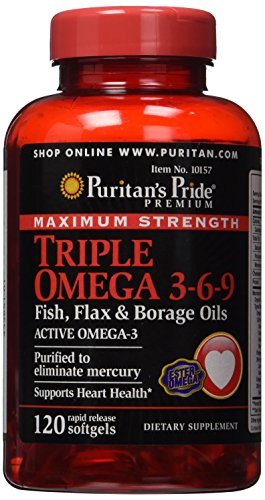 Product Cover Puritan's Pride Maximum Strength Triple Omega 3-6-9 Fish, Flax & Borage Oils-120 Softgels