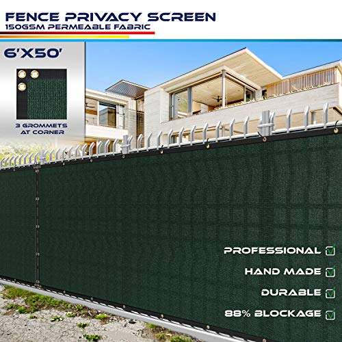 Product Cover Windscreen4less Heavy Duty Privacy Screen Fence in Color Solid Green 6' x 50' Brass Grommets w/3-Year Warranty 150 GSM
