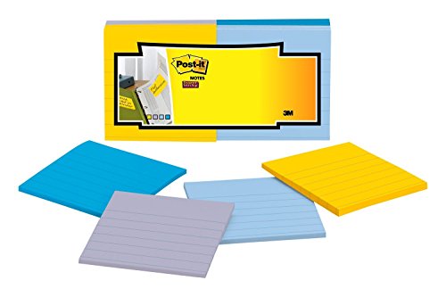Product Cover Post-it Super Sticky Full Adhesive Notes, 2x Sticking Power, 3 in x 3 in, New York Collection, Lined, 25 Sheets/Pad, 12 Pads/Pack (F330-12SSAL)
