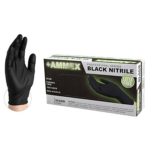 Product Cover AMMEX - ABNPF48100-BX - Medical Nitrile Gloves - Disposable, Powder Free, Exam Grade, 4 mil, XLarge, Black (Box of 100)