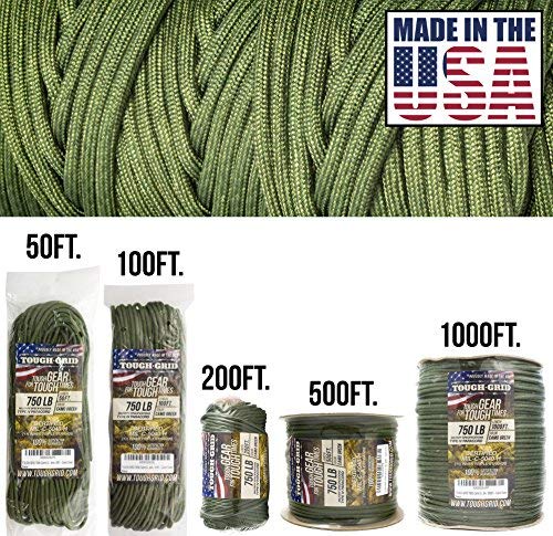 Product Cover TOUGH-GRID 750lb Camo Green Paracord/Parachute Cord - Genuine Mil Spec Type IV 750lb Paracord Used by The US Military (MIl-C-5040-H) - 100% Nylon - Made in The USA. 50Ft. - Camo Green