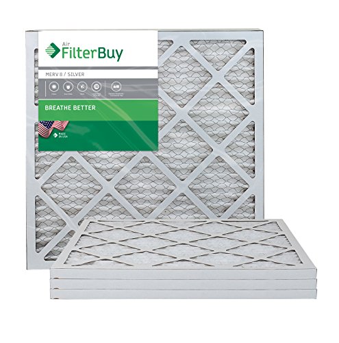 Product Cover FilterBuy AFB Silver MERV 8 20x20x1 Pleated AC Furnace Air Filter.  Pack of 4 filters. 100% produced in the USA.