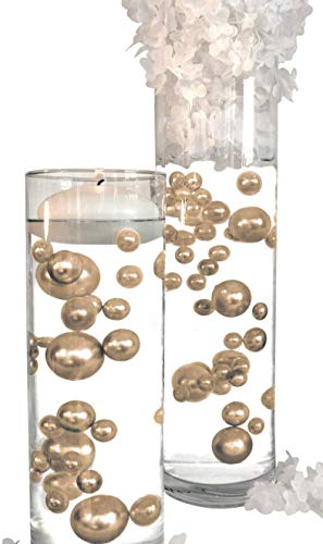 Product Cover 6 Packs Sale Floating No Hole Gold - Jumbo/Assorted Sizes Vase Decorations + Includes Transparent Water Gels for Floating The Pearls