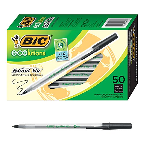 Product Cover BIC Ecolutions Round Stic Ballpoint Pen, Medium Point (1.0mm), Black, 50-Count